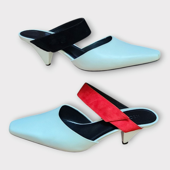 Neous Kitten Cone Heels Open Back EU 39 US 8.5 White Colorblock Suede Straps - Picture 3 of 10